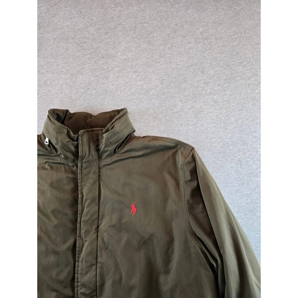 Vintage Polo Ralph Lauren Bomber Jacket Mens L Olive Hooded Fleece Lined 90's‎